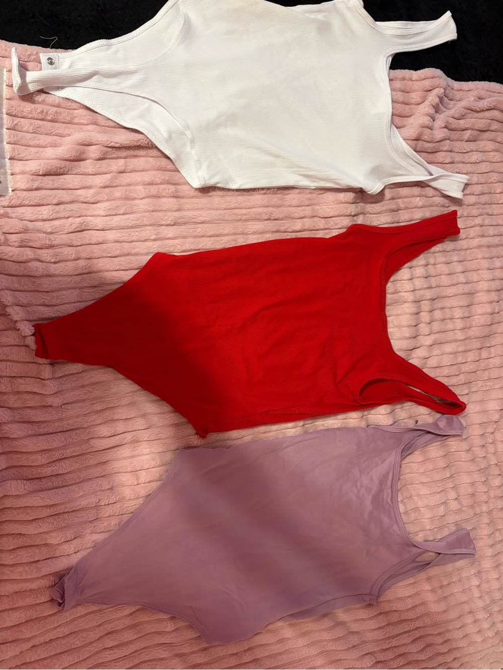 Bluenotes Ribbed Bodysuits in White, Red, Lavender - 3 Pack